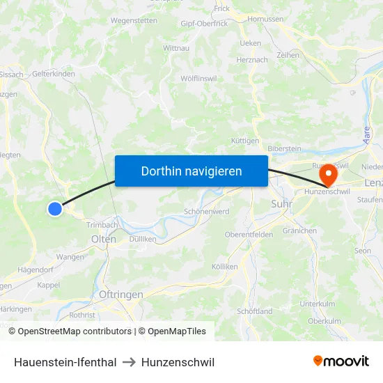 Hauenstein-Ifenthal to Hunzenschwil map