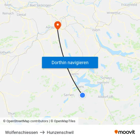 Wolfenschiessen to Hunzenschwil map