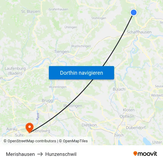 Merishausen to Hunzenschwil map