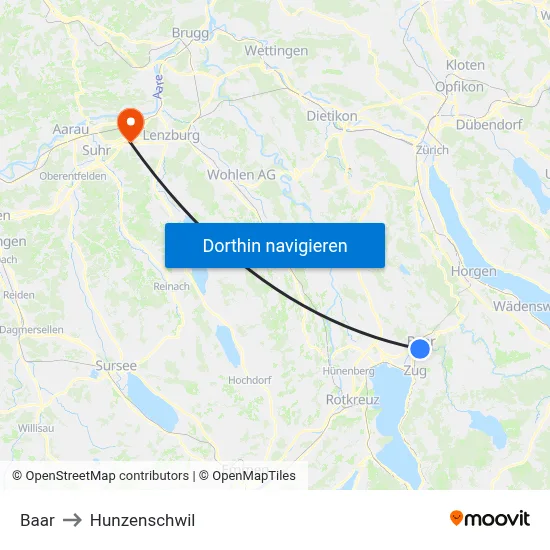 Baar to Hunzenschwil map