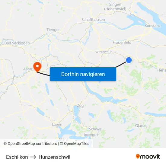 Eschlikon to Hunzenschwil map