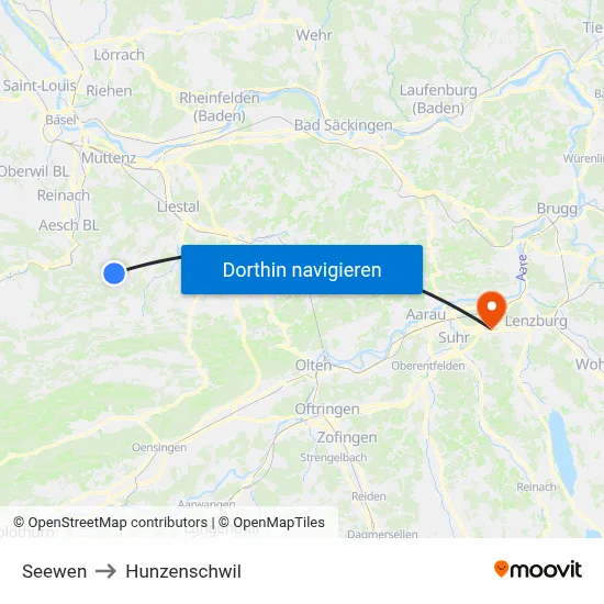 Seewen to Hunzenschwil map