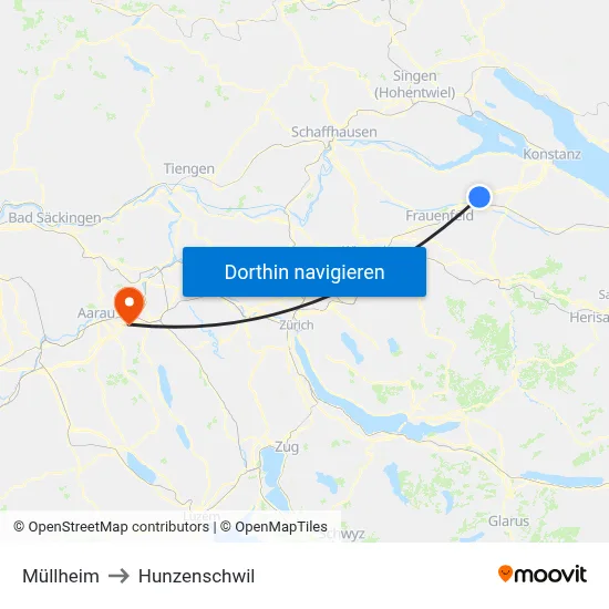 Müllheim to Hunzenschwil map