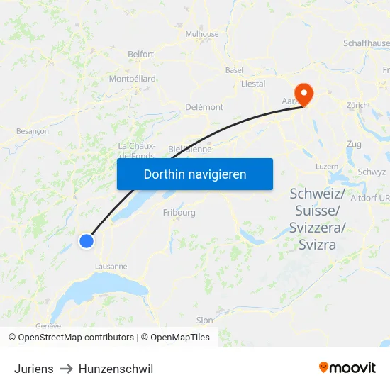 Juriens to Hunzenschwil map