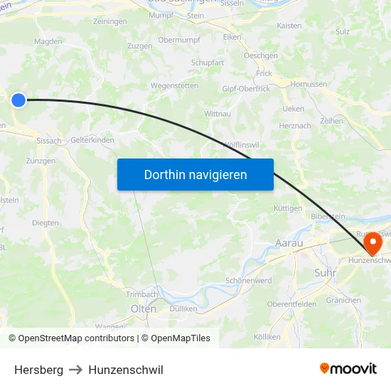 Hersberg to Hunzenschwil map