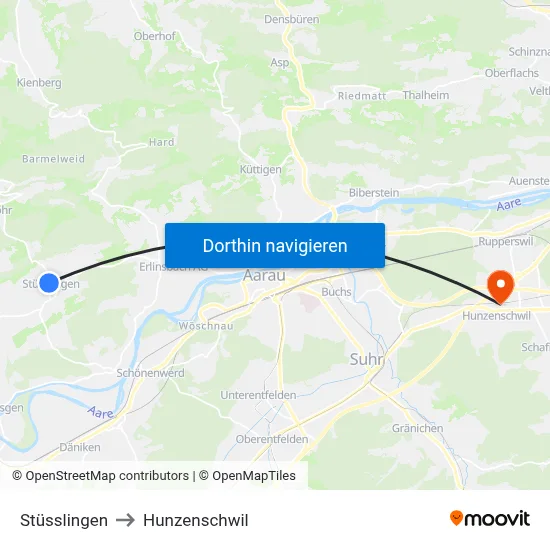 Stüsslingen to Hunzenschwil map