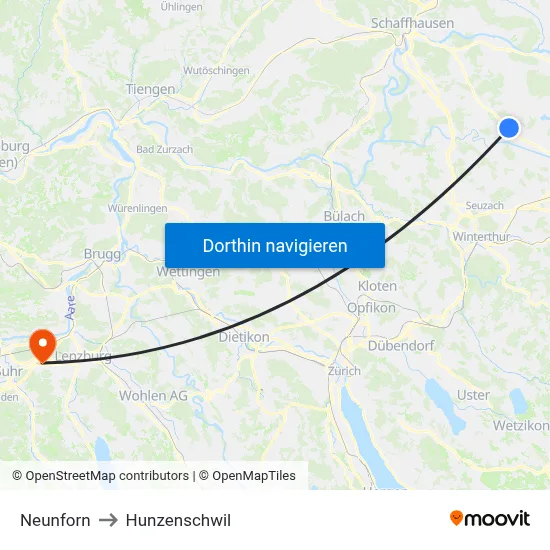 Neunforn to Hunzenschwil map