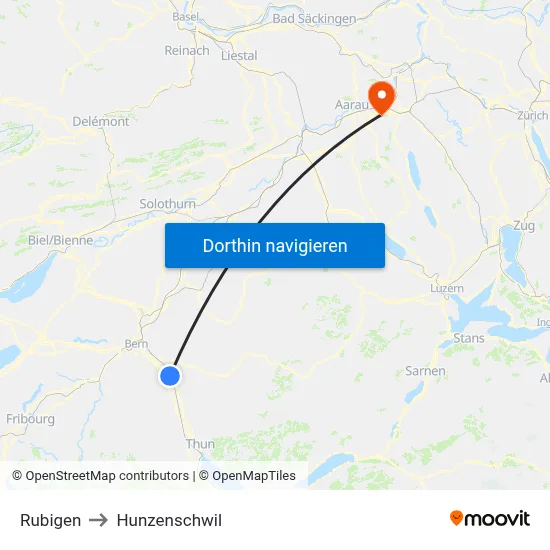 Rubigen to Hunzenschwil map