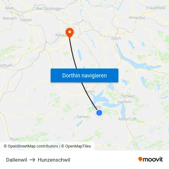 Dallenwil to Hunzenschwil map