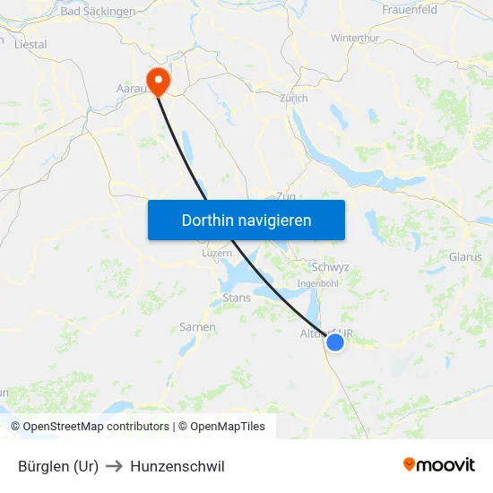 Bürglen (Ur) to Hunzenschwil map