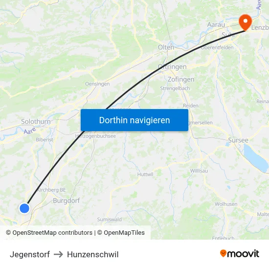 Jegenstorf to Hunzenschwil map