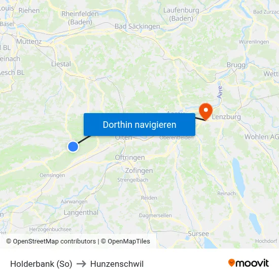 Holderbank (So) to Hunzenschwil map