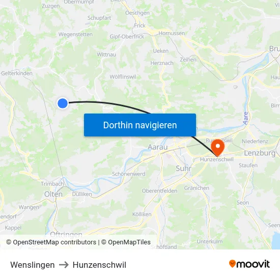 Wenslingen to Hunzenschwil map