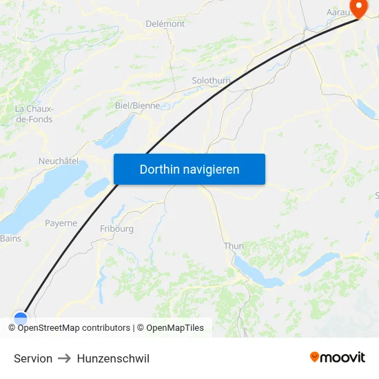Servion to Hunzenschwil map