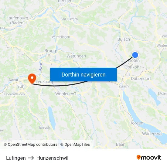 Lufingen to Hunzenschwil map