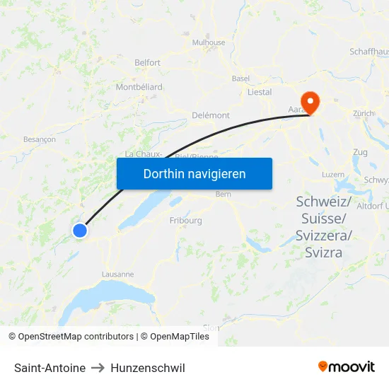 Saint-Antoine to Hunzenschwil map