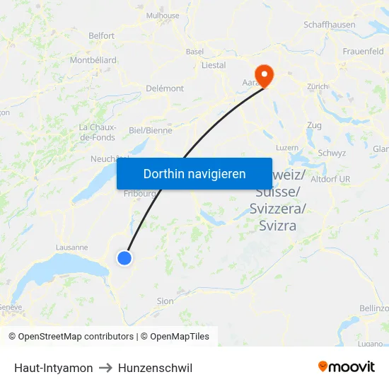 Haut-Intyamon to Hunzenschwil map