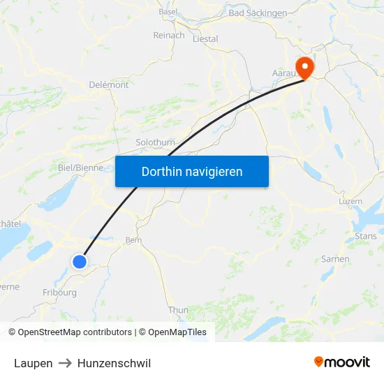 Laupen to Hunzenschwil map