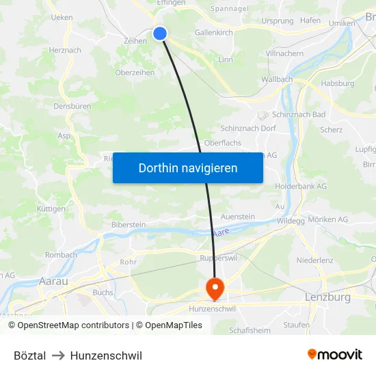 Böztal to Hunzenschwil map
