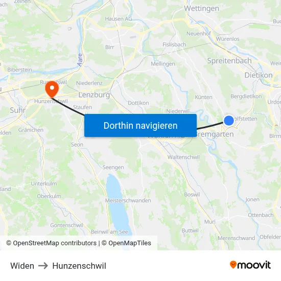 Widen to Hunzenschwil map