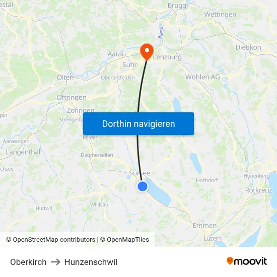 Oberkirch to Hunzenschwil map