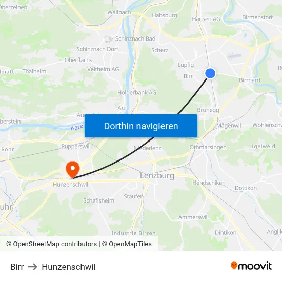 Birr to Hunzenschwil map