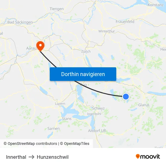 Innerthal to Hunzenschwil map