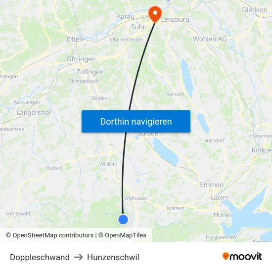 Doppleschwand to Hunzenschwil map