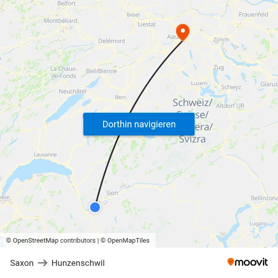 Saxon to Hunzenschwil map