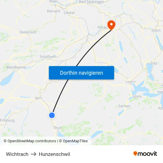 Wichtrach to Hunzenschwil map