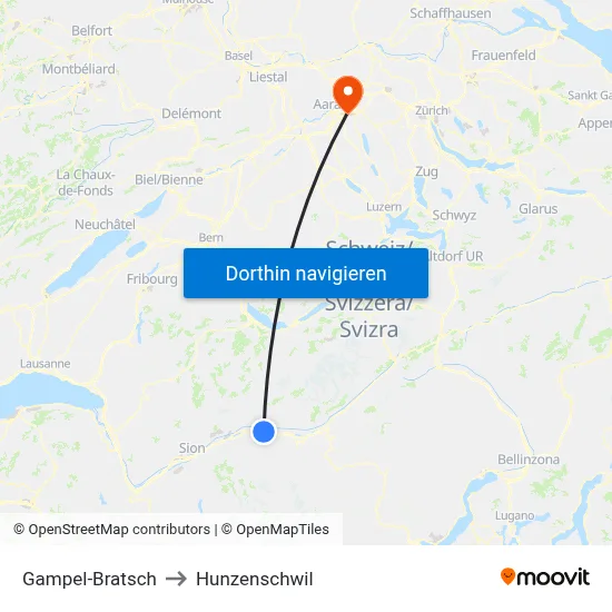 Gampel-Bratsch to Hunzenschwil map