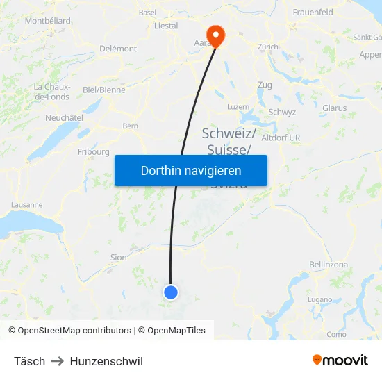 Täsch to Hunzenschwil map