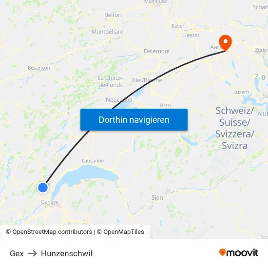 Gex to Hunzenschwil map