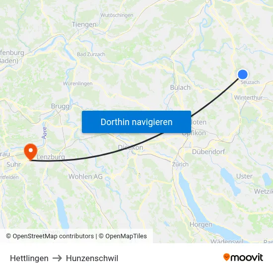 Hettlingen to Hunzenschwil map