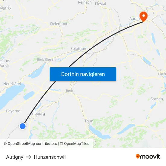 Autigny to Hunzenschwil map