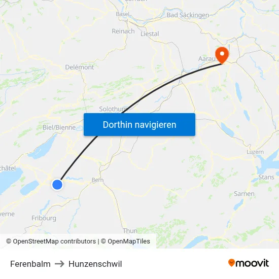 Ferenbalm to Hunzenschwil map