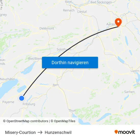 Misery-Courtion to Hunzenschwil map