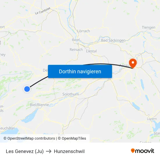 Les Genevez (Ju) to Hunzenschwil map
