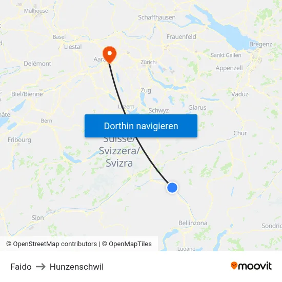 Faido to Hunzenschwil map
