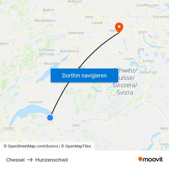 Chessel to Hunzenschwil map