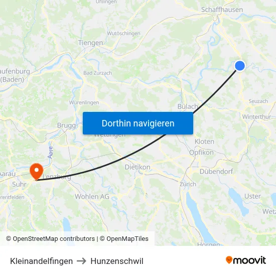 Kleinandelfingen to Hunzenschwil map