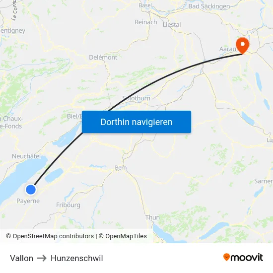 Vallon to Hunzenschwil map