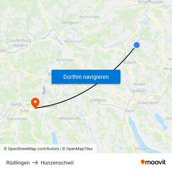 Rüdlingen to Hunzenschwil map