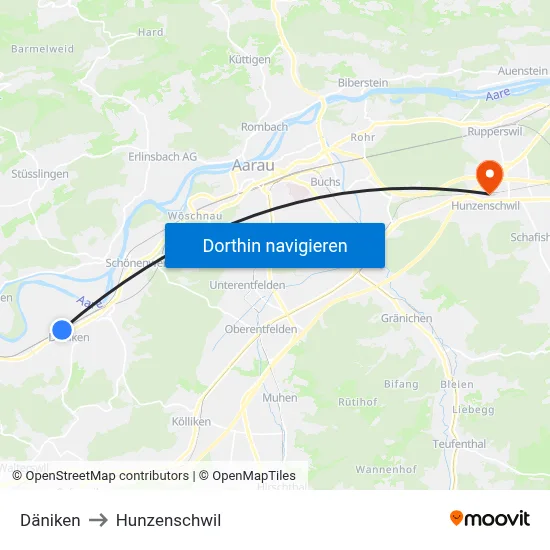Däniken to Hunzenschwil map