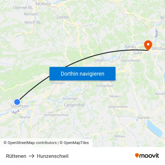 Rüttenen to Hunzenschwil map