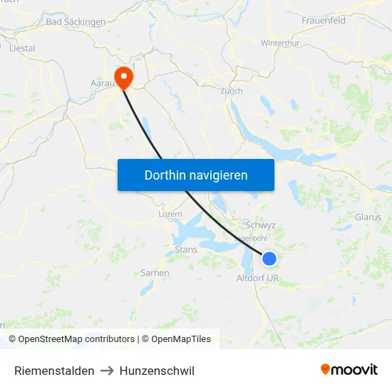 Riemenstalden to Hunzenschwil map