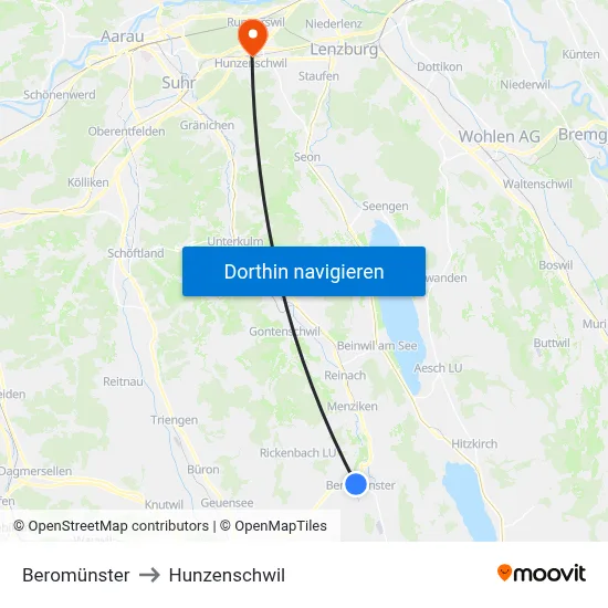 Beromünster to Hunzenschwil map