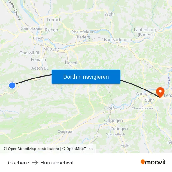 Röschenz to Hunzenschwil map
