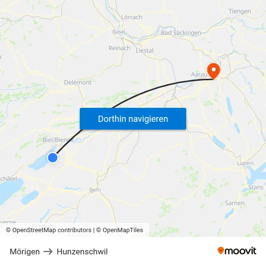 Mörigen to Hunzenschwil map