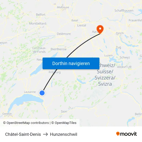 Châtel-Saint-Denis to Hunzenschwil map